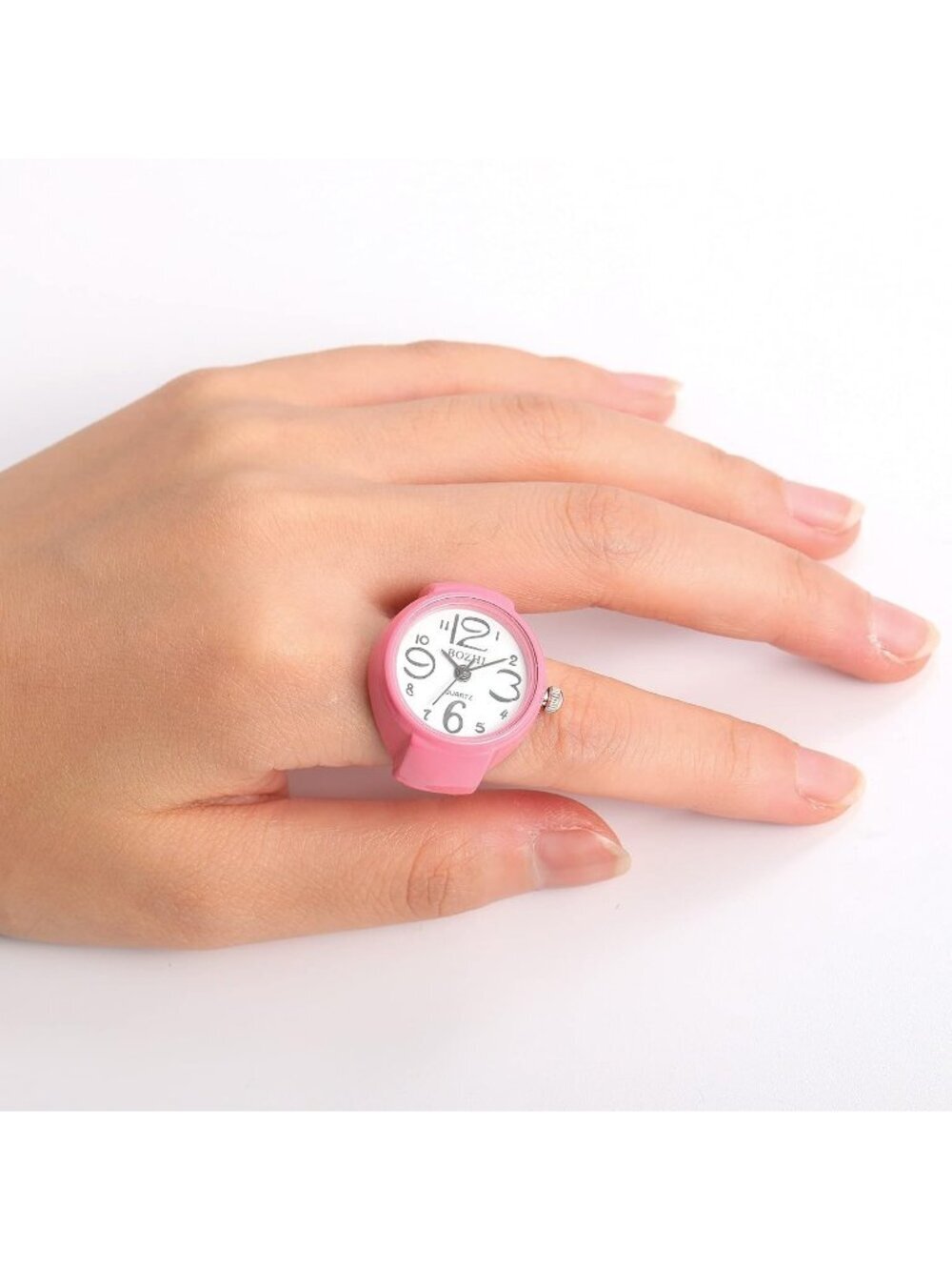Unisex Pink Analog Quartz Easy Read Adjustable Modern Round Finger Ring Watch - Picture 2 of 6